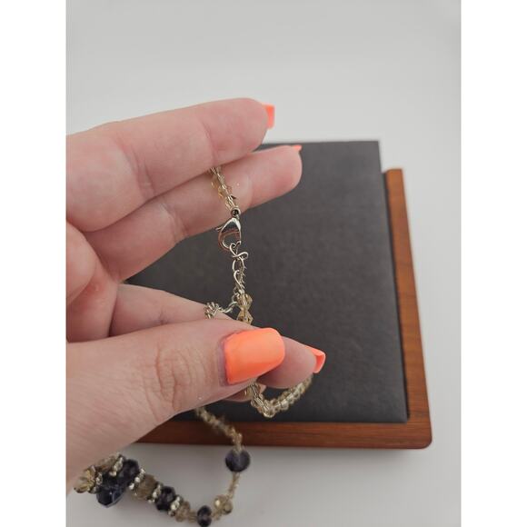 Faceted Beaded Statement Necklace Cream Purple Crystal Style Elevated Casual - Picture 3 of 3